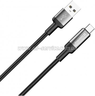 ���� ������ USB 2.0 AM to USB-C 1.0m 6A braided wire black ColorWay (CW-CBUC096-BK)
