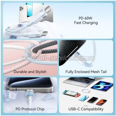 ���� ������ USB-C to USB-C 1.0m 60W aluminum alloy white Vention (TRDWF)