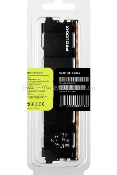     DDR4 8GB 3200 MHz Black Prologix (PRO8GB3200B4)