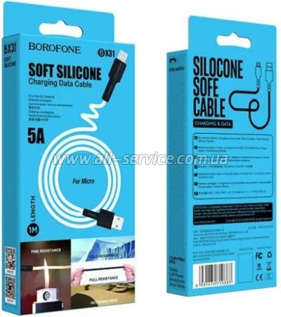 ���� ������ USB 2.0 AM to Micro 5P 1.0m silicone white BOROFONE (6931474710383)