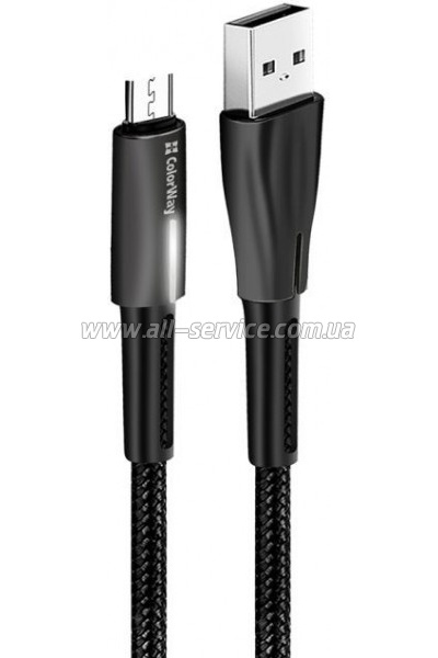   ColorWay USB 2.0 AM to Micro 5P 1.0m zinc alloy + led black (CW-CBUM035-BK)