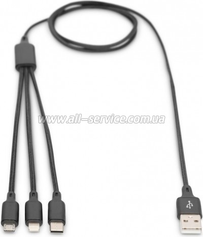 ���� ������ USB 2.0 AM to Lightning + Micro 5P + USB-C 1.0m charge only Digitus (AK-300160-010-S)