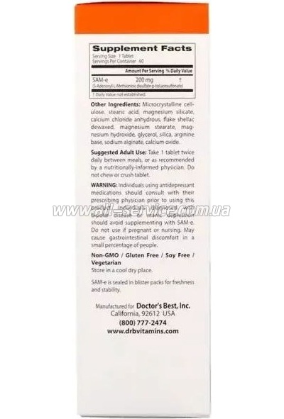  Doctor's Best SAM-e (S-) 200, 60  (DRB-00206)
