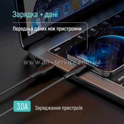 ���� ������ USB 2.0 AM to Lightning 2.0m 3A textured PVC black ColorWay (CW-CBUL095-BK)