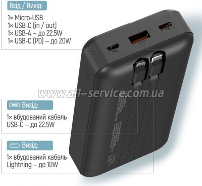 ������� ������������� ColorWay 20000mAh Optimal Power PD 22.5W Black (CW-PB200LPB5BK-PDD)