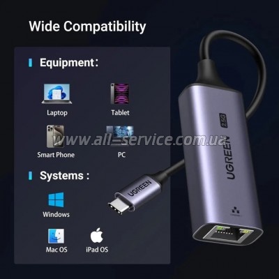 ������� USB-C to RJ45 Ethernet 2500Mbps Ugreen (25052)