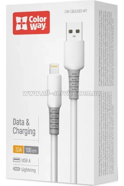 ���� ������ USB 2.0 AM to Lightning 1.0m 3A liquid silicone white ColorWay (CW-CBUL093-WT)