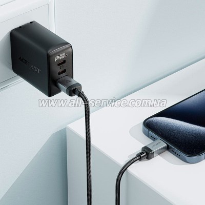 ���� ������ USB 2.0 AM to USB-C 1.2m 3.0A 18W aluminum alloy Black Acefast (6974316283782)