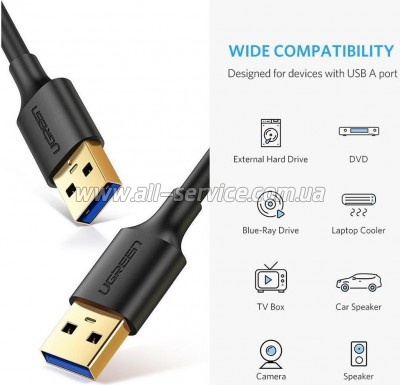 ���� ������ USB 3.0 AM/AM 0.5m US128 black Ugreen (10369)