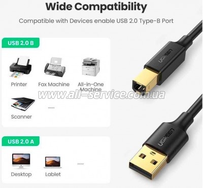 ������ ��� �������� USB 2.0 AM/BM 1.0m US135 black Ugreen (20846)