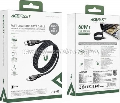 ���� ������ USB-C to USB-C 1.2m 60W 3A nylon black Acefast (6974316280217)