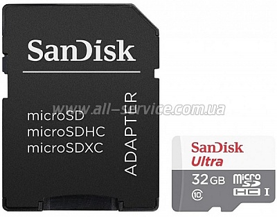   SanDisk 32GB microSDHC C10 UHS-I Ultra + SD (SDSQUNS-032G-GN3MA)