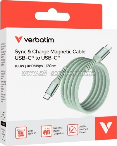 ���� ������ USB-C to USB-C 1.2m Magnetic 100W green Verbatim (31855)