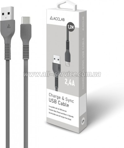 ���� ������ USB 2.0 AM to USB-C 1.2m Black ACCLAB (1283126518232)