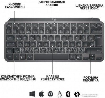  Logitech MX Keys Mini Wireless Illuminated UA Graphite (920-010498)