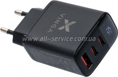 �������� ������� Vinga 2xUSB-C PD 30W + USB-A QC30W Display 30W Max (VCR30ACCDB)