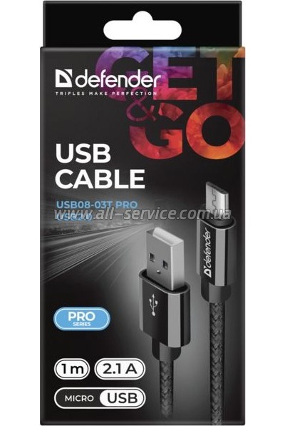 ���� ������ USB 2.0 AM to Micro 5P 1.0m USB08-03T PRO black Defender (87802)