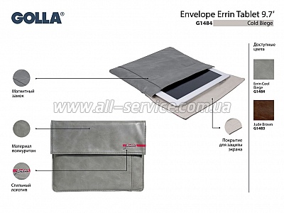   iPad Golla G1484 Laptop Sleeve ERRIN IPAD (Cold Beige) (G1484)