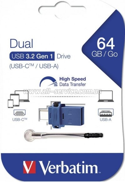 ������ Verbatim 64GB Dual USB Drive USB 3.0/Type-C (49967)