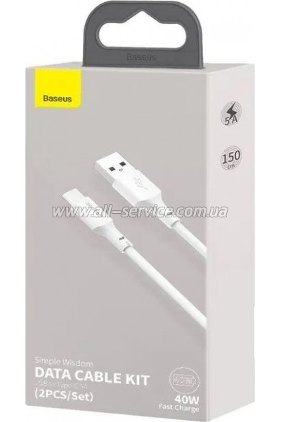 ���� ������ USB 2.0 AM to USB-C 1.5m 5A Simple WisdomKit (2PCS) white Baseus (TZCATZJ-02)