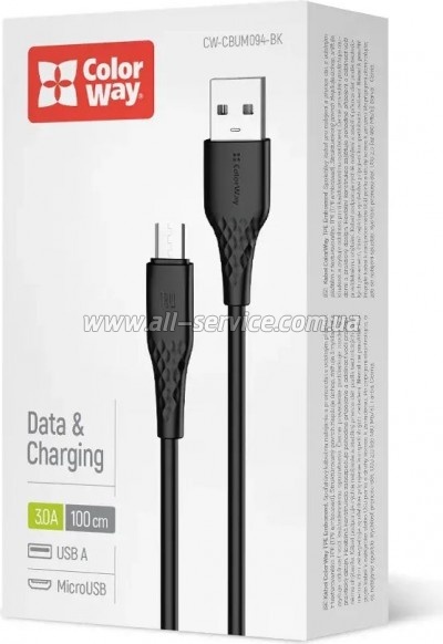 ���� ������ USB 2.0 AM to Micro 5P 1.0m 3A textured PVC black ColorWay (CW-CBUM094-BK)