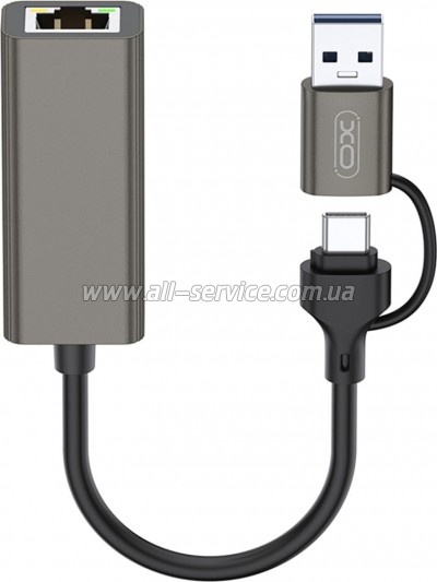 ������� USB-C + USB A to RJ45 Ethernet 100Mbps XO (HUB018.black)