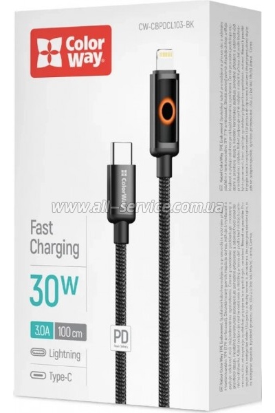���� ������ USB-C to Lightning 1.0m PD30W black ColorWay (CW-CBPDCL103-BK)