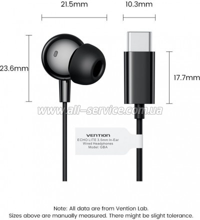 �������� Vention Echo Lite USB-C In-Ear Wired Black (GBBBAV)