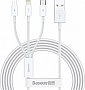 ���� ������ USB 2.0 AM to Lightning + Micro 5P + USB-C 1.5m 3.5A white Baseus (CAMLTYS-02)