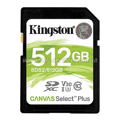   Kingston SDXC 512GB Canvas Select Plus Class 10 UHS-I U3 V30 (SDS2/512GB)