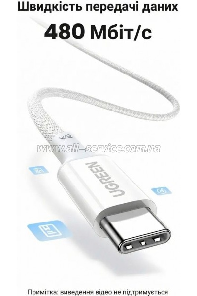���� ������ USB-C to USB-C 2.0m PD100W 5A braided L502 white Ugreen (35221)