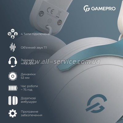 �������� GamePro Asgard Freya Pro Wireless White/Blue (HSW201WB)
