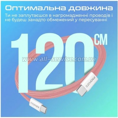���� ������ USB-C to USB-C 1.2m Promate (ecoline-cc120.pink)
