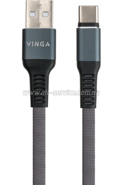 ���� ������ USB 2.0 AM to Type-C 1m flat nylon gray Vinga (VCPDCTCFNB1GR)