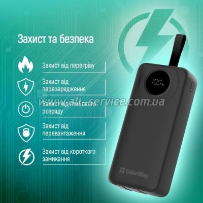   ColorWay 30000 mAh EnergyPlus PD, QC3.0 Black (CW-PB300LPB4BK-PDD)