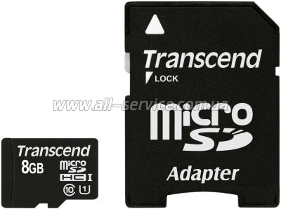   8GB Transcend MicroSDHC UHS-I Class 10 + SD  (TS8GUSDU1)