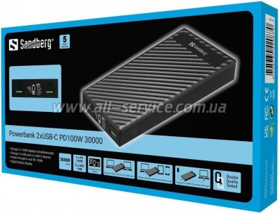   Sandberg 30000mAh, PD/100W, QC/3.0, UPS mode, +2*cable 100W (420-87)