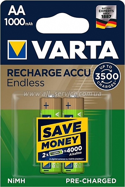  VARTA RECHARGEABLE ACCU ENDLESS AA 1000mAh BLI 2 NI-MH (56666101402)