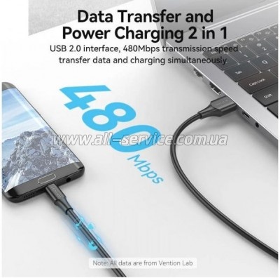 ���� ������ USB 2.0 AM to Micro 5P 2.0m black Vention (CTIBH)