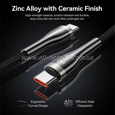���� ������ USB-C to USB-C 1.2m 5A nylon braided black Vention (CTYBAV)