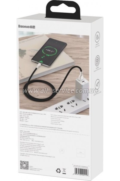 ���� ������ USB 2.0 AM to USB-C 1.0m Cafule Metal 66W black Baseus (CAKF000101)