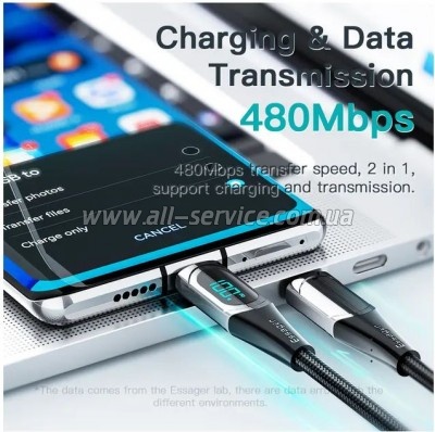 ���� ������ USB-C to USB-C 2.0m 100W Digital Display black Essager (ES-XCTT1-YDA01)