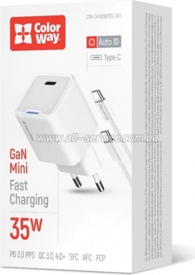 �������� ������� ColorWay GaN Mini 35W PD (CW-CHS056PDC-WT)