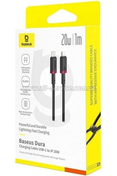 ���� ������ USB-C to Lightning 2.0m 20W red+black Baseus (P10377800U01-03)