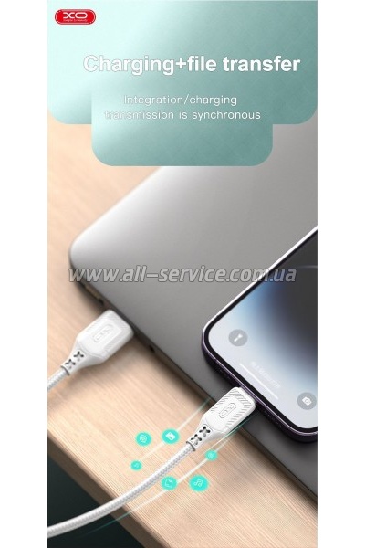 ���� ������ USB-C to USB-C 1.0m 60W braided XO (NBQ236B_White)