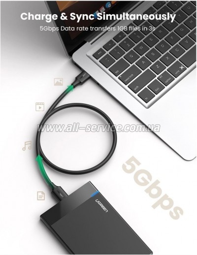 ���� ������ USB 3.0 AM to Micro B 0.5m US130 black Ugreen (10840)