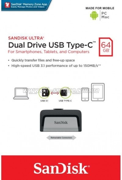  SanDisk 64GB USB 3.0 Type-C Ultra Dual (SDDDC2-064G-G46)