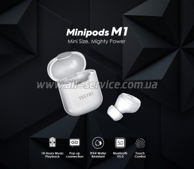 �������� Tecno Minipods M1 Mono White (4895180759475)