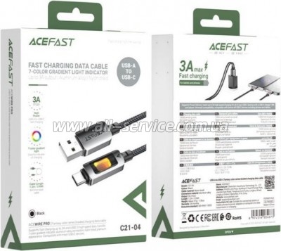 ���� ������ USB 2.0 AM to USB-C 1.2m 60W black Acefast (6974316284673)