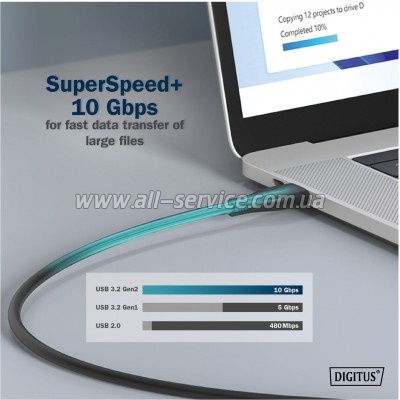 ���� ������ USB-C to USB-C 1.0m USB 3.2 Gen2 10G 100W 4K silicone black Digitus (AK-300342-010-S)
